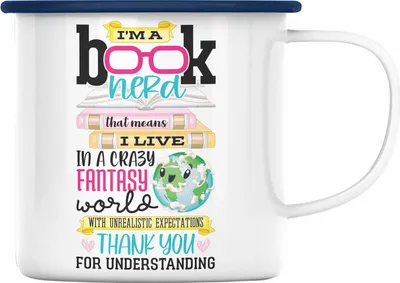 Produktbild von Trendation - Leseratte Geschenk Emaille Tasse I'm A Book Nerd Bücher Lesen Bücherwurm Geschenk Spruch Lesen (Blau)