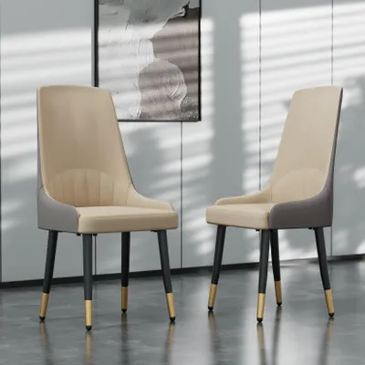 Image de FATIVO Lot de 2 chaises de salle à manger en similicuir, chaises rembourrées à dossier haut pouvant supporter jusqu'à 150 kg, pour salle à manger, cuisine ou restaurant, blanc grisâtre
