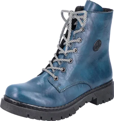 Produktbild von Rieker Damen Schnürboots Profilsohle Stiefelette Biker Boots Y2440, Größe:41 EU, Farbe:Blau