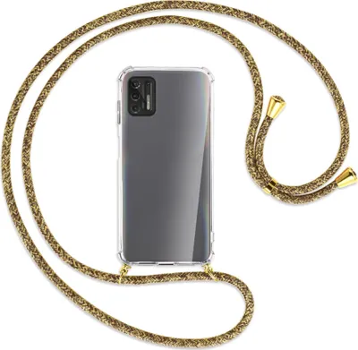 Produktbild von Handykette Backcover-Schutzhülle mit Band (Metall goldfarben) für Motorola Moto G Pro 2021 - braun+beige