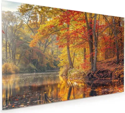 Produktbild von Küchenrückwand Spritzschutz Glas mit Motiv Herbstwald See 40 x 40 cm