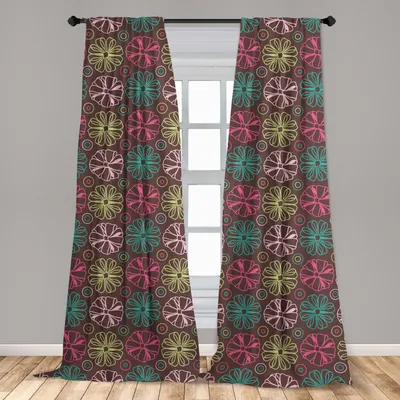 Zdjęcie produktu dla Abakuhaus, zasłony okienne, motywy: łuki, koła, styl retro, zestaw 2 sztuk, 150 x 225 cm