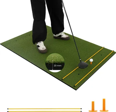 Produktbild von COSTWAY golfová podložka na odpaliská, golfová cvičná podložka vrátane 2 gumových odpalísk a 2 zarovnávacích tyčí, golfová podložka so 6 pozíciami na odpaliská, na vnútorné a vonkajšie použitie 152 x 92 cm, 20 mm