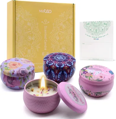Produktbild von Duftkerzen, Geschenkesets für Frauen, Sojawachs, Aromatherapie, Entspannungskerzen, Stressabbau, Spa, Yoga, Set mit 4 Stück