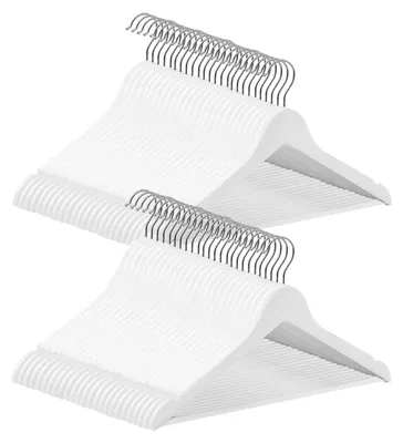 Immagine prodotto di Elzusha - Grucce per abiti in legno - 50 pezzi con barra per pantaloni antiscivolo e gancio girevole, colore bianco
