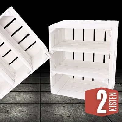 Produktbild von 2 weiße Küchenregale mit 3 Fächern Quer 50cm x 40cm x 30cm Shabby Chic Landhaus Obstkiste Regal Holzkiste Obstkiste Weinkiste Kiste Box DIY