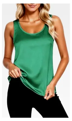 Produktbild von Satinbluse Damen mit Rundhalsausschnitt, ärmellos, einfarbig, lässig