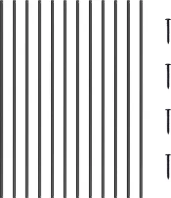 Zdjęcie produktu dla Metalowe tralki do schodów, 13 x 1118 mm, kwadratowe, dekoracyjne tralki wykonane ze stopu aluminium, opakowanie 31Tralki tarasowe ze śrubami, klasyczne, puste, proste balustrady tarasowe
