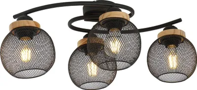 Produktbild von LED Deckenleuchte, 4-Flammig, Holz, Gitterschirme, schwarz, L 60 cm