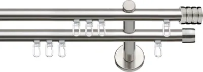 Produktbild von SN Deco Gardinenstange Innenlauf Lille, 19 mm, 2-läufig, Stahl, Komplett-Set mit Ringen, Profilträger, 100 cm, edelstahl optik