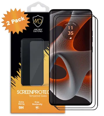 Productafbeelding van 2-Pack MobyDefend Screenprotectors - Geschikt voor  Motorola Edge 50 Pro  -  Screensavers Met Zwarte Randen - Gehard Glas