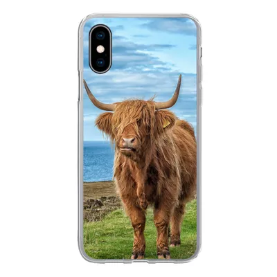 Produktbild von MuchoWow® Handyhülle Schutzhülle Hülle für iPhone X Schottischer Highlander - Wasser - Hörner Silikon Softcase Handy Hülle - Handyhülle