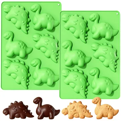Immagine prodotto di Stampo in silicone per cioccolatini a forma di dinosauro, set da 2, con 6 cavità, senza BPA