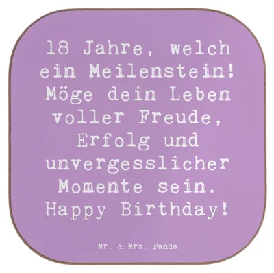 Produktbild von Mr. & Mrs. Panda Tassen Untersetzer Spruch 18. Geburtstag Meilenstein - Lavendeltraum - Geschenk, Tischuntersetzer, Tassenuntersetzer, für Gläser, Alter, bieruntersetzer
