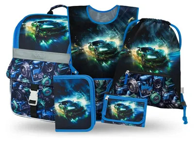 Produktbild von Baagl Schulranzen Jungen Set 5 Teilig Schulrucksack 18 l - Rennauto