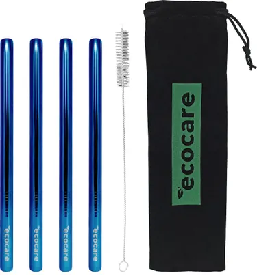Obrázek produktu pro ECOCARE, kovová brčka, maxi, 12 mm, modrá barva, sada 4 kusů