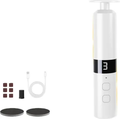 Produktbild von INF Wiederaufladbarer elektrischer Hornhautentferner mit 10 Schleifköpfen – 1800 mAh Weiß