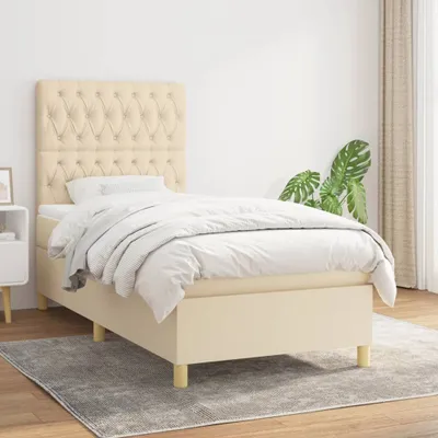 Produktbild von The Living Store Boxspringbett mit Matratze Creme 90x200 cm Stoff