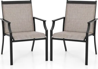 Immagine prodotto di Set di sedie da terrazza da 2/4 pezzi, sedie da pranzo con schienale ricurvo, braccioli lunghi, tessuto traspirante, struttura in metallo, sedie da pranzo da esterno