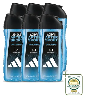 Obrázek produktu pro 6 kusů sprchového gelu a šamponu 2 v 1 Adidas After Sport - 250 ml - balení