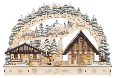 Produktbild von HGD LED-Lichterbogen aus Holz - Waldhaus - 45 x 8 x 30 cm - warmweißes Licht - mit Batterie- und Netzbetrieb
