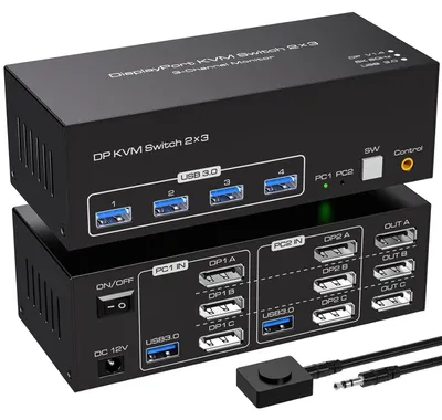 Zdjęcie produktu dla Przełącznik KVM 4K120Hz dla 2 komputerów i 3 monitorów