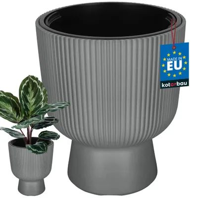 Immagine prodotto di KOTARBAU® Fioriera da Esterno Vaso per Piante ⌀ 29 cm con Inserto Interno Vaso da Interno Vasi di Plastica Grigio
