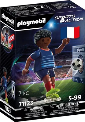 Produktbild von PLAYMOBIL 71123 Sports & Action Fußballspieler 7,5 cm Frankreich A Trikot Torwand Kickfunktion Fußball Rasensport Ball Spieleset