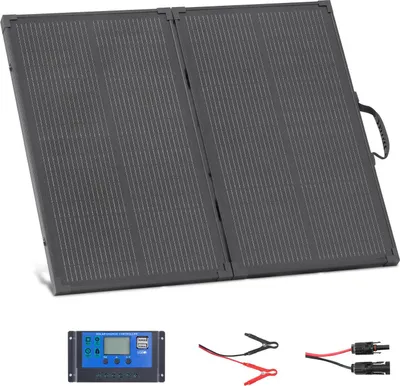 Immagine prodotto di Pannello solare pieghevole 100 W - Modulo solare monocristallino - Celle di tipo N 16BB - Efficienza 24% - Impermeabile IP67 - Regolatore di carica PWM 30A - Connettore MC4 - Per campeggio e camper