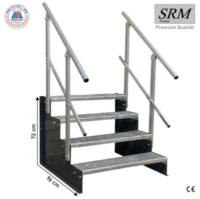 Produktbild von 4 Stufen Standtreppe Modell 2 Anthrazit, Breite 80 cm, Höhe 72 cm 2x Geländer Eckig
