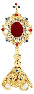 Monstranz mit 23 Steinen, Messing, Gold, 23 cm