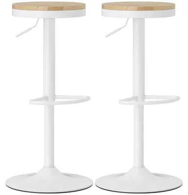 Immagine prodotto di 2 sgabelli da bar | Colore: legno e bianco | Dimensioni: 38,5 x 38,5 x 60-80 cm