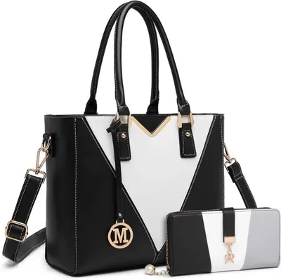 Obrázok produktu pre Miss Lulu kabelka dámska taška cez rameno shopper v tvare písmena V čierna