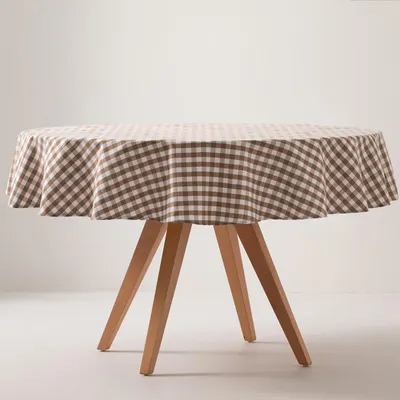 Produktbild von GAMUSI Wasserdichte Tischdecke 'Vichy Karo' 160x160 cm Baumwolle Fleckenabweisende Abwaschbar - Taupe