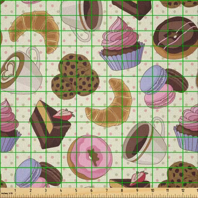 Produktbild von ABAKUHAUS Kaffee Microfaser Stoff als Meterware , Kaffeestube-themenorientiertes Bild mit Cup-süßer Plätzchen-Kuchen-Schokoladen-Grafik-Muster, 10 M (230 x 1000 cm), Mehrfarbig