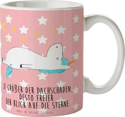 Produktbild von Mr. & Mrs. Panda Kaffeebecher Einhorn Sternenhimmel - Rot Pastell - Geschenk, Verrückt, Geschenktasse, Unicorn, Pott, Sterne, Trinkbecher, Kakaotasse, Einhörner, Tasse