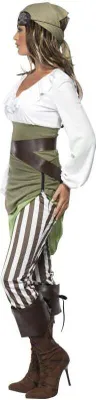 A woman in a pirate costume, shown from the side.