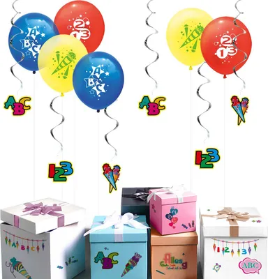 Produktbild von Oblique Unique Schuleinführung Schulanfang Einschulung Deko Set - Luftballons + Deckenhänger Girlanden + Sticker