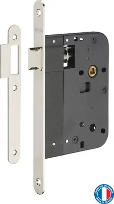 Image de Serrure encastrable pour porte intérieure, axe 80mm, bouts ronds, nickelé - THIRARD