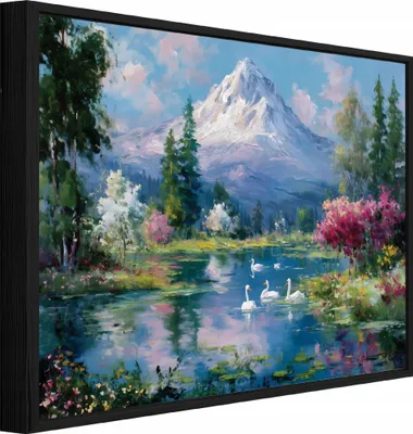 Produktbild von Bilder mit Rahmen Gebirge Landschaft Natur - 100x70 cm - Wandbilder Wohnzimmer Schlafzimmer - Leinwand Bilder mit Rahmen Beige - PPR16334O1