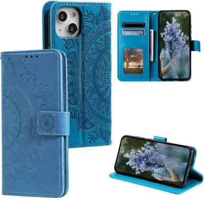 Produktbild von König Design Hülle kompatibel mit Apple iPhone 15 Plus Kunstleder Handyhülle - Handy Case Blau
