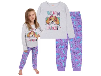 Obrázek produktu pro PAW Patrol SKYE Dívčí pyžamo s dlouhým rukávem, šedé, fialové 7 let 122 cm