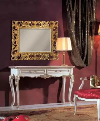 Produktbild von Schminktisch mit Spiegel Weiß Konsole Holz Klassische Schlafzimmer Neu