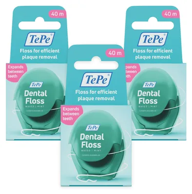 Produktbild von 3er Set TePe Dental Floss, Zahnseide, Minzgeschmack, 3x40m