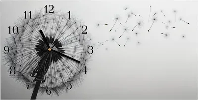Produktbild von Wanduhr aus Glas mit Motiv Pusteblume im Wind- 60 x 30 cm - inkl. Aufhängesystem