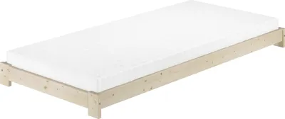 Produktbild von Niederflurbett Einzelbett 90x200 Fichte/Tanne massiv unbehandelt mit wählbarem Zubehör V-60.85N-09Rollrost und Matratze inkl.