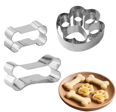 Produktbild von 3-teiliges Ausstechformen-Set in Knochen- und Pfotenform, Edelstahl, zum Backen, Basteln, für Kindergebäck und Kindergeburtstage