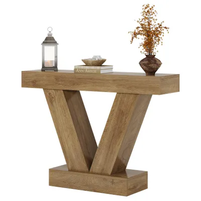 Image de Tribesigns Table console 105 cm, avec pieds en V, pour le salon, le couloir, l'entrée, le hall, l'entrée, marron