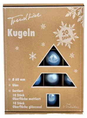 Produktbild von TrendLine Weihnachtskugeln aus Glas Ø 6 cm sky blue 20 Stück