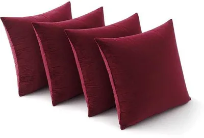 Productafbeelding van Ibenzoa® 4-delige set fluwelen kussenhoezen, 40 x 40 cm – elegante sierkussenhoezen met verborgen rits, wijnrood